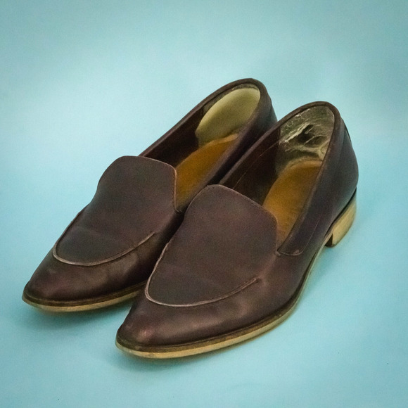 Everlane Size 7 The Modern Day Burgundy Leather Pointed Toe Slip On Flats Loafer - Picture 1 of 7
